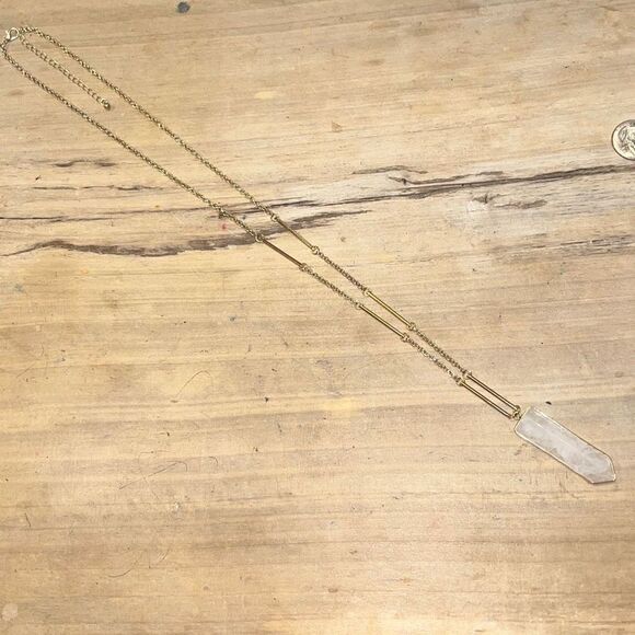 Natural Quartz Crystal Encased In Gold Tone With A Bar Chain - Picture 4 of 7